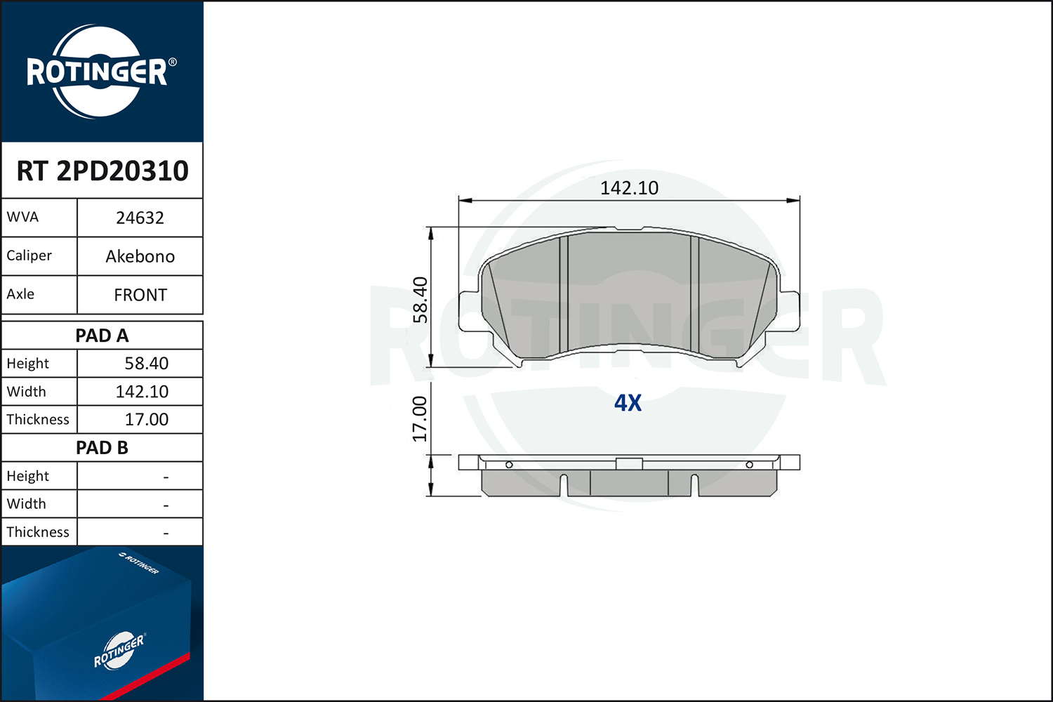 ROTINGER Fékbetét, mind RT2PD20310_ROT